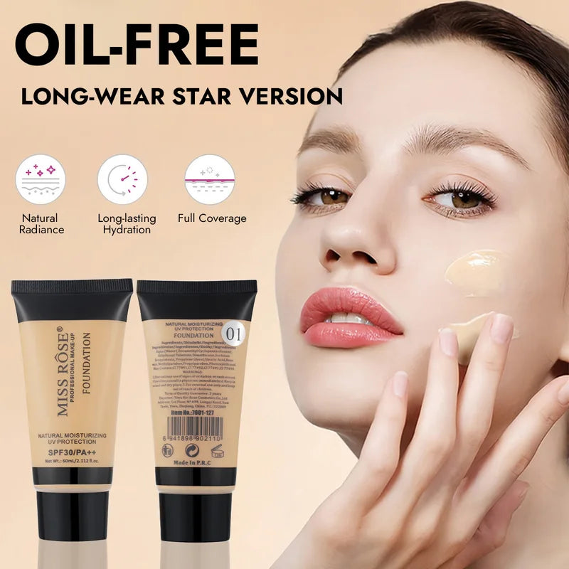 Long Lasting Liquid Foundation with Brightening & Contouring - 60ml Moisturizing Face Makeup