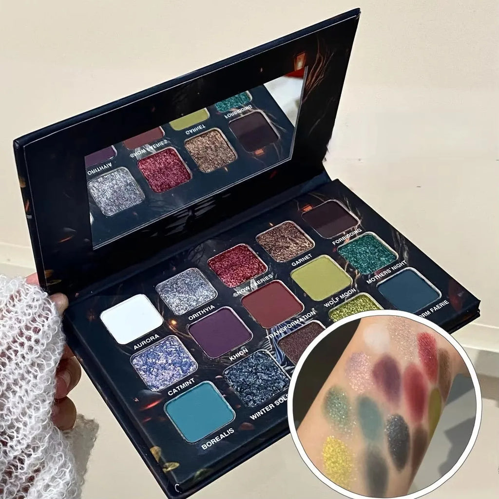 15-Color Matte Shimmer Glitter Waterproof Eyeshadow Palette for Halloween & Smoky Looks