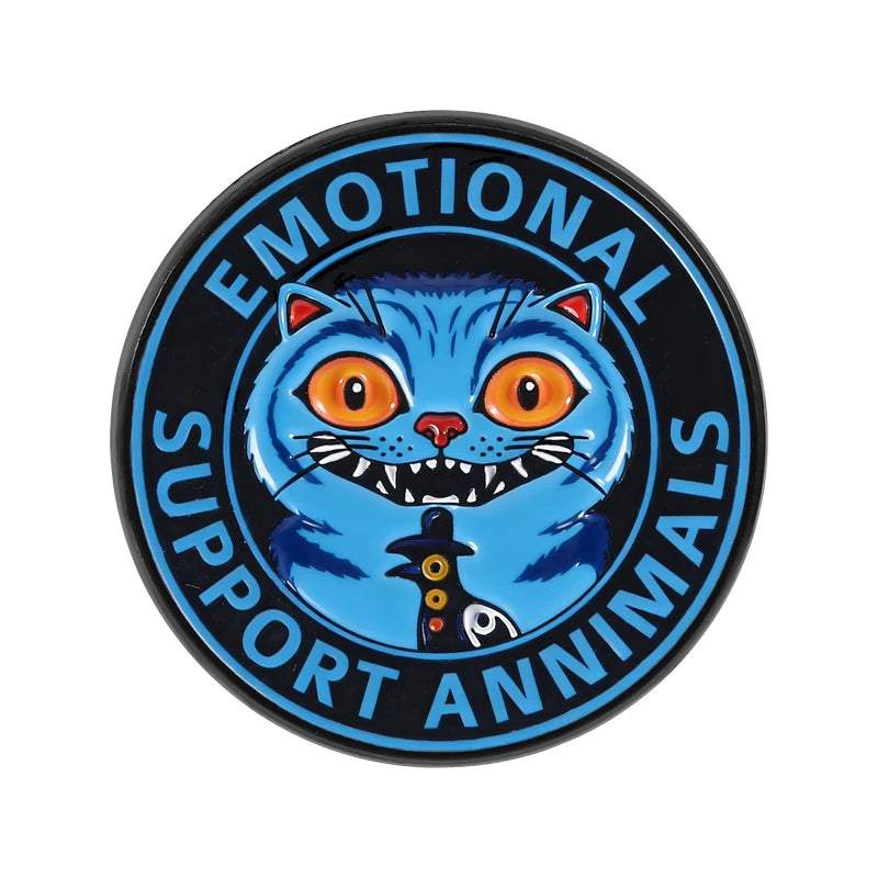 Emotional Support Animal Enamel Pins Cartoon Anime Brooches Blue Tiger Raven Jewelry Gift