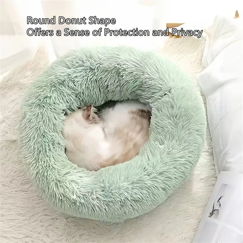 Soft Plush Pet Bed for Cats and Small Dogs - Warm Donut Shape, Washable