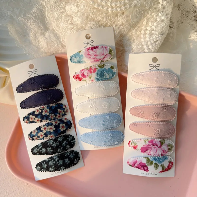 Kids Cotton Alloy Hair Clips Set - Multiple Colors & Plaid Design