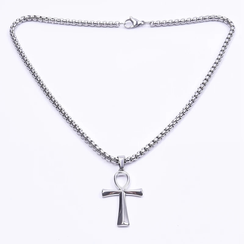 Stainless Steel Jewelry Chain Necklace with Cross Pendant for Women Men