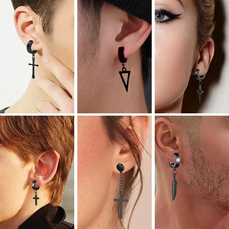 Fashion Cross Pendant Ear Clips Non Piercing Earrings Gift Men Women Jewelry
