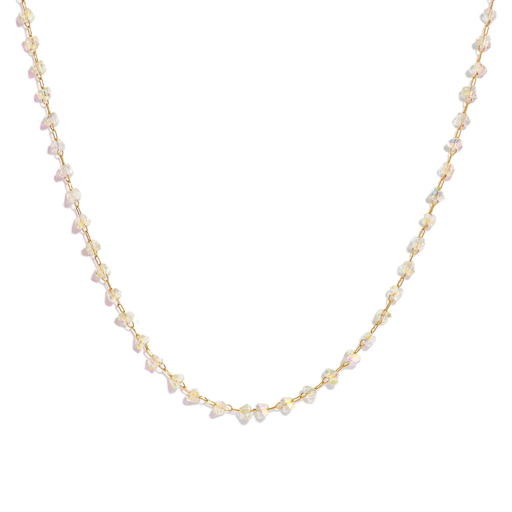 Elegant Sparkling Crystal Necklace with Multi-Length Chain - Gold Plated Stainless Steel Jewelry for Women