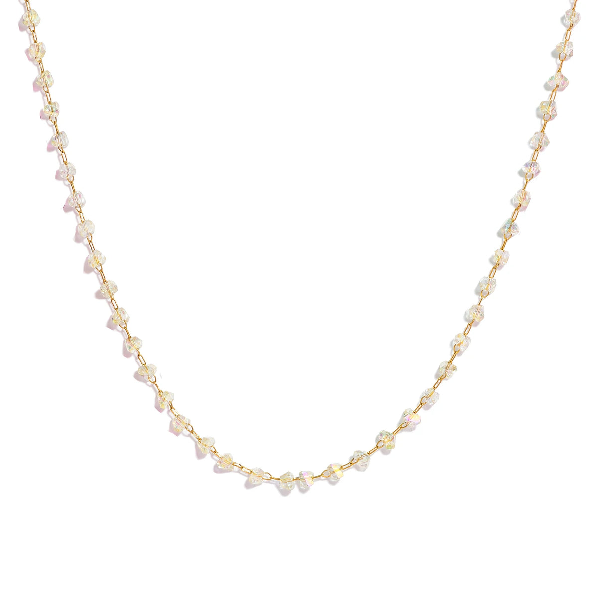 Elegant Sparkling Crystal Necklace with Multi-Length Chain - Gold Plated Stainless Steel Jewelry for Women