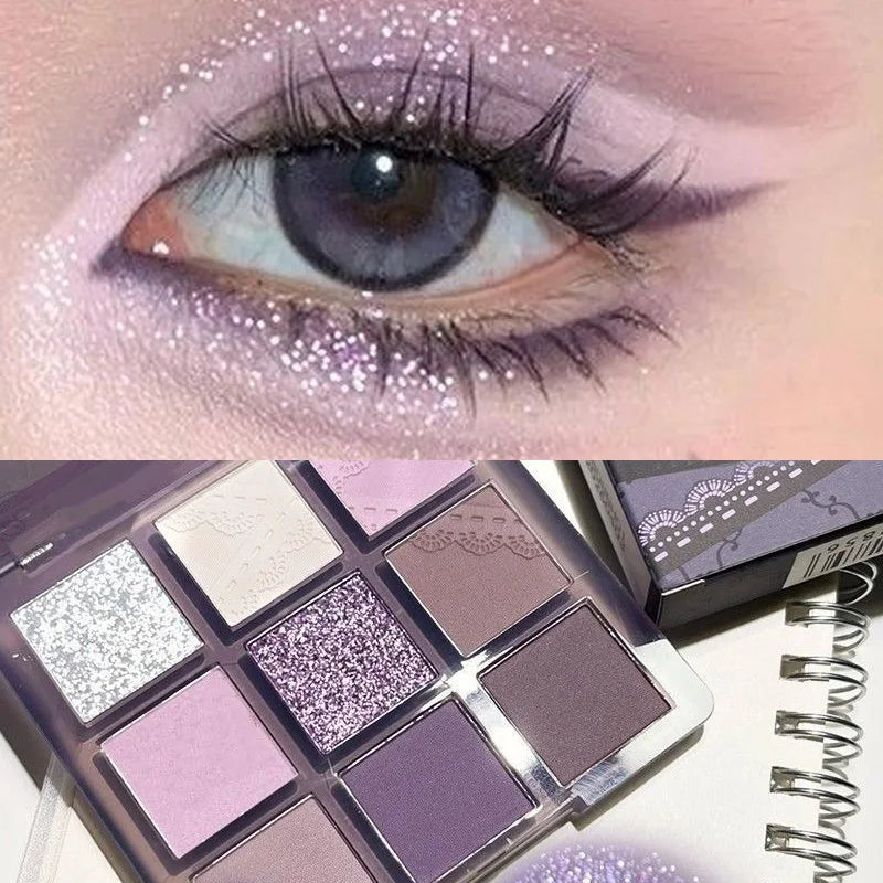 Purple Lavender Eyeshadow Palette - Nine Color Glitter Makeup Set for Eye Contouring