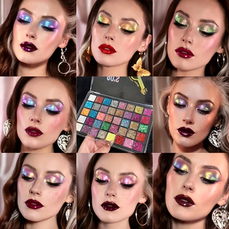 40-Color Eye Shadow Palette with Glitter & Matte Shades - Water-Resistant & Sparkling Makeup