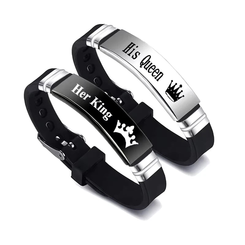 Minimalist Couple Bracelets Set - Stainless Steel Adjustable Silicone Strap Gift