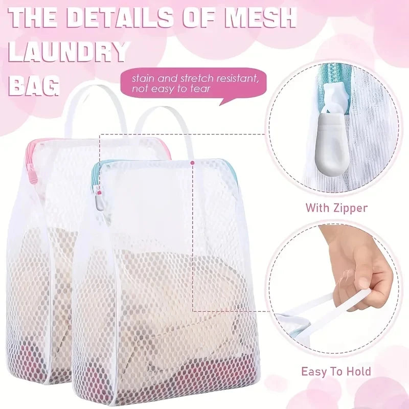 2pcs Honeycomb Mesh Laundry Bags with Handles - Durable Polyester Delicate Clothes Storage