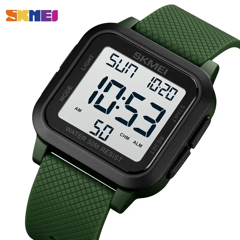 Men's Digital Waterproof Military Sport Watch with LED Display - Shock Resistant, 5 Bar Water Resistance