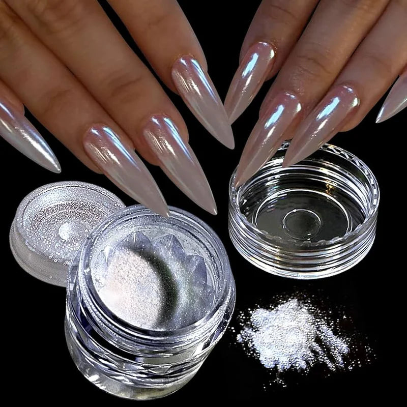 White Chrome Nail Powder Shimmer Glitter Effect for Nails - Multiple Colors