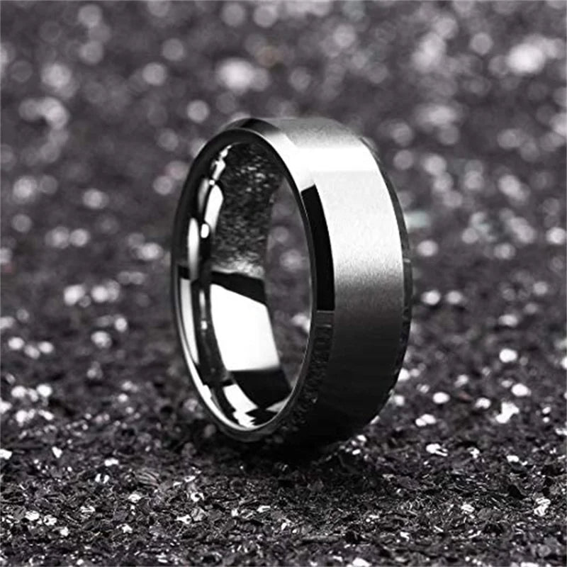 Men Women 8mm Stainless Steel Wedding Ring Beveled Edge Matte Finish Jewelry