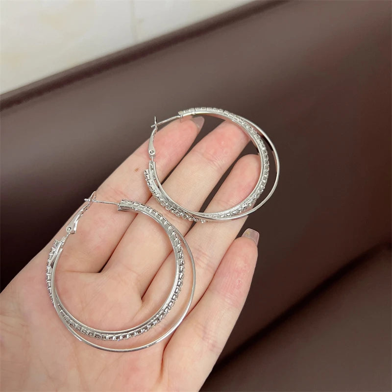 Women's Hoop Earrings Rhinestone Twisted Circle Large Loop Jewelry - Exaggerated Round Punk Hiphop Style