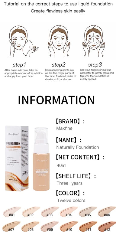 Liquid Foundation Makeup Face Concealer Waterproof Sweat-Resistant Cosmetics