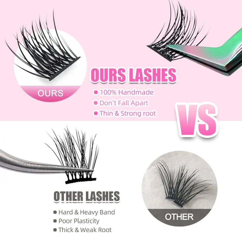 DIY 144 Cluster Mink Eyelashes Natural C/D Curl False Lash Set for Makeup