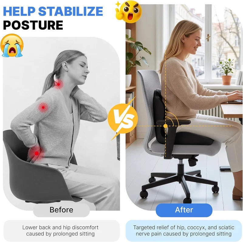 Ergonomic Memory Foam Office Chair Seat Cushion with Lumbar Support - Stress Relief & Comfort
