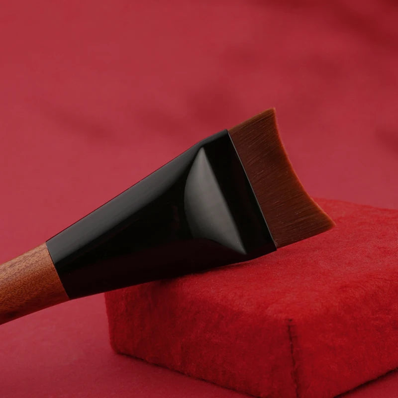 Flat Curved Foundation Makeup Brush with Rosewood Handle Synthetic Hair
