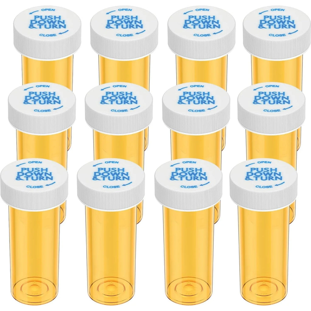 12/20 Pack Plastic Medicine Pill Bottles with Child-Resistant Caps - Travel Vials, 6/8 Dram