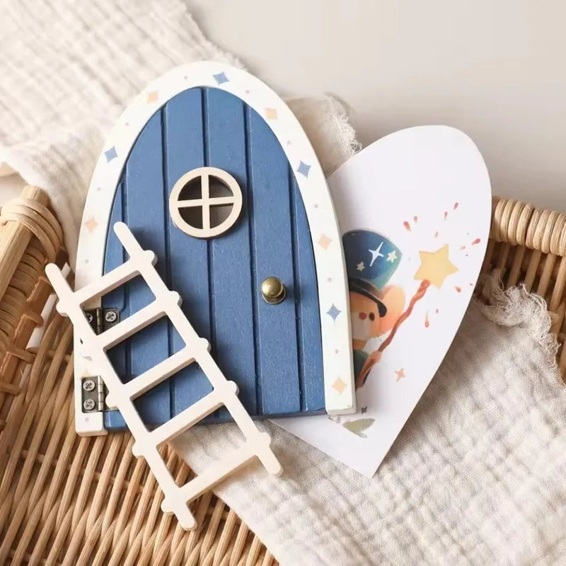 Wooden Fairy Elf Door Set for Fairy Garden and Nursery Decor - Glow in The Dark Window Dollhouse Accessories