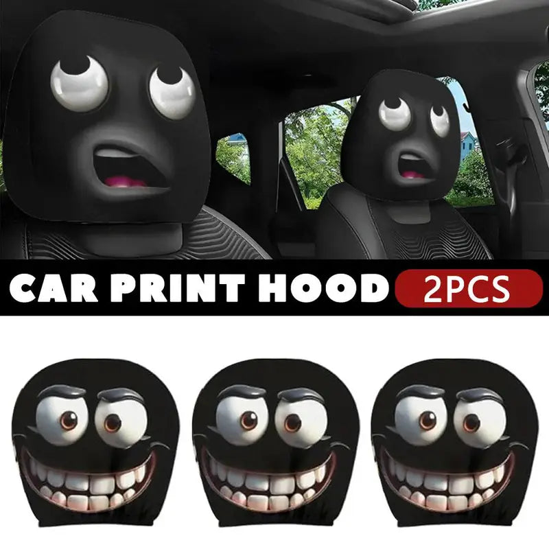 Halloween Car Headrest Covers 2pcs Spooky Skull & Funny Expression Design Universal Fit