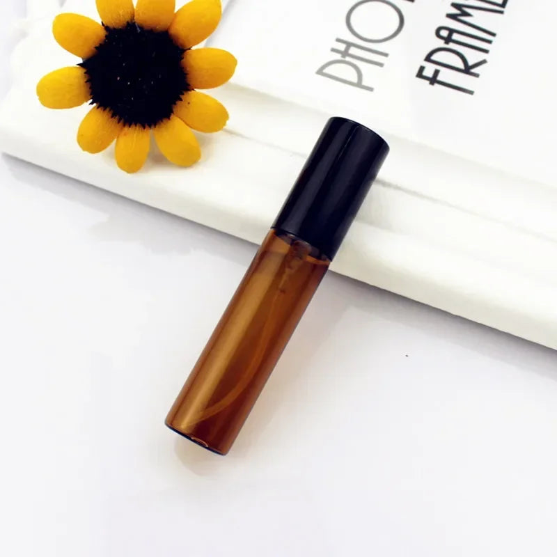 Mini Perfume Spray Bottles Set - Amber Glass Vials with Gold Silver Caps, 5ML-20ML, Portable Sample Bottles