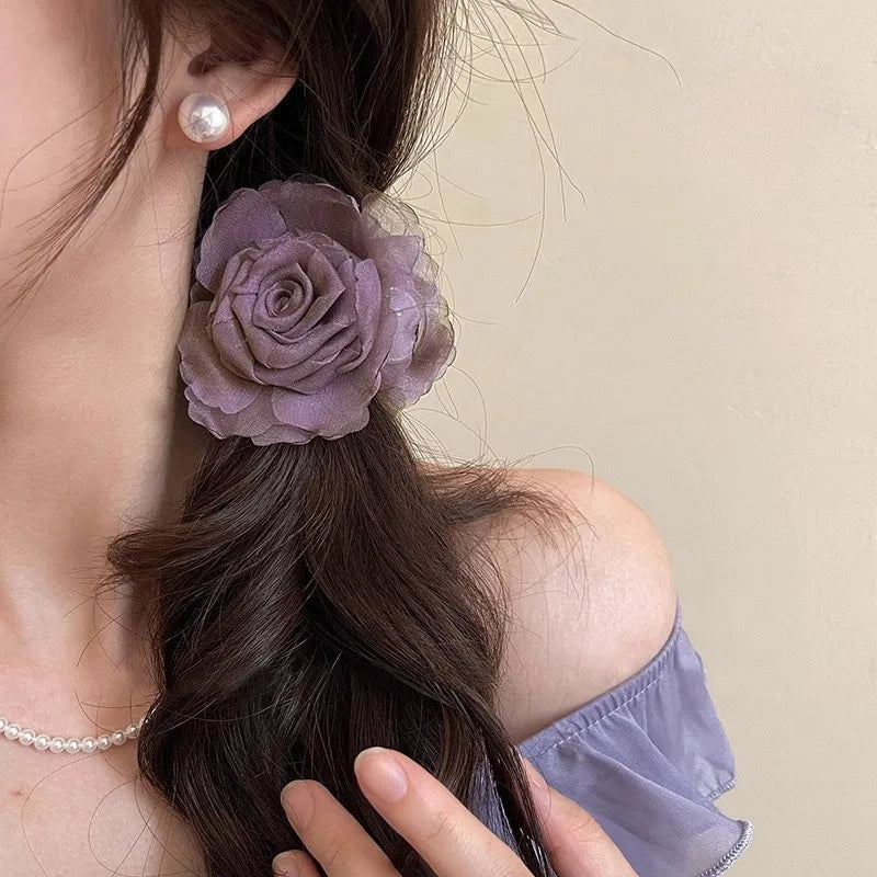 Elegant Rose Flower Hair Claw for Women Girls Floral Hair Accessory - 8cm