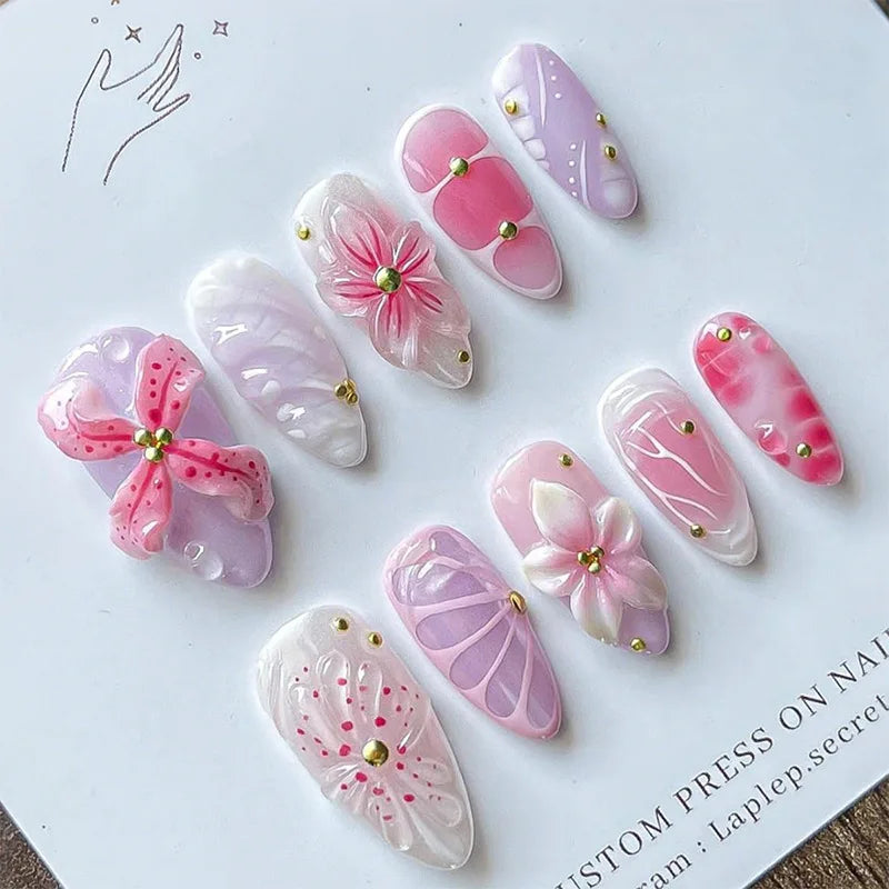 24Pcs Full Cover Nail Tips - French Almond False Nails for Manicure