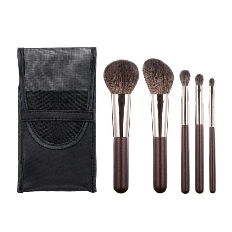 5pcs Travel Makeup Brush Set - Portable Powder, Eyeshadow & Contour Tools