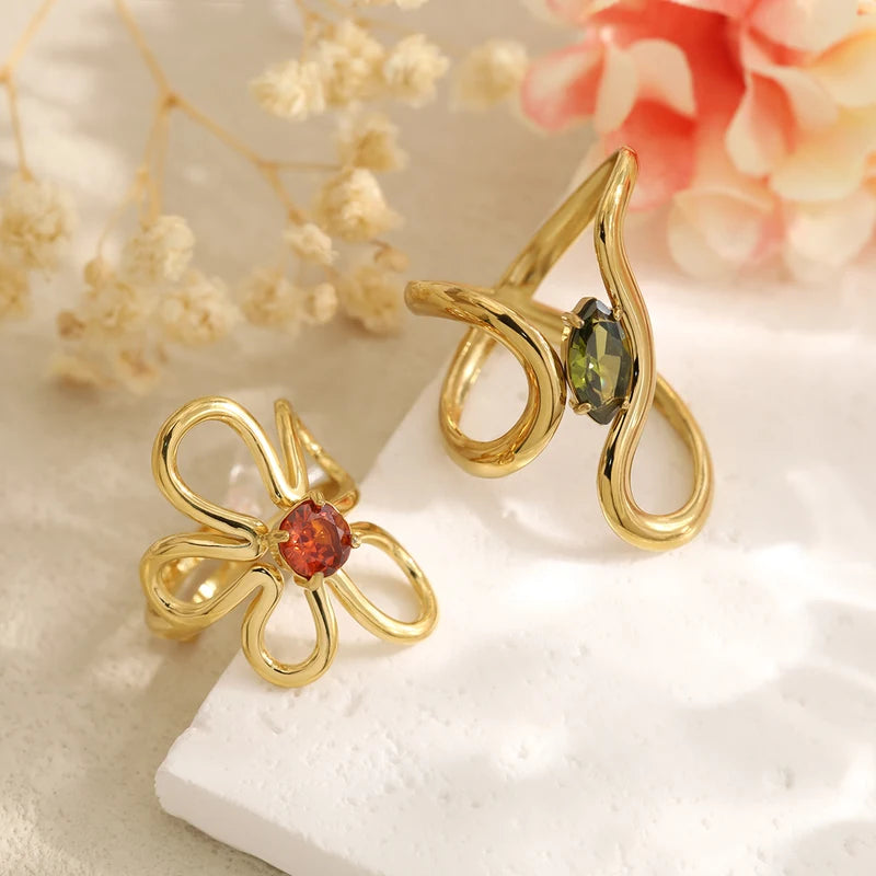 Wild & Free Irregular Gold Plated Stainless Steel Ring for Women - Trendy Vintage Jewelry