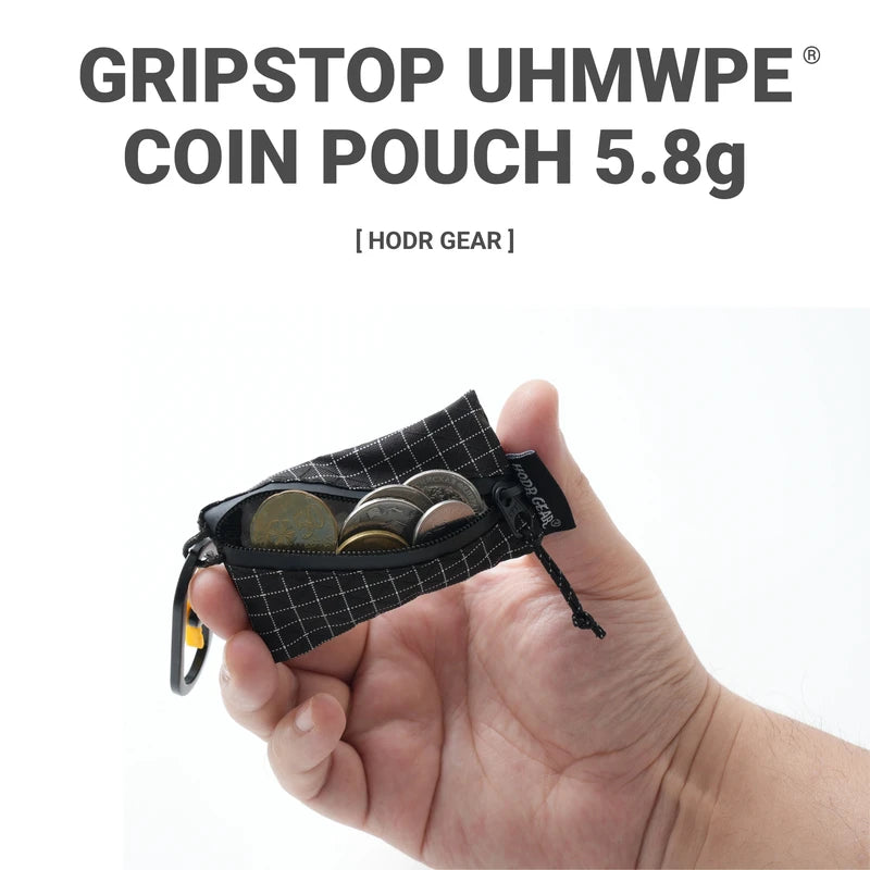 Ultralight Travel Coin & Key Pouch - Upcycled UHMWPE Gridstop, D-Ring, Compact