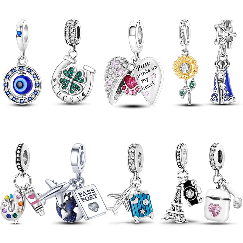 Travel Sunflower & Lucky Four Leaf Clover Charms for Jewelry Making - Silver, Orange, Lavender, Sky Blue