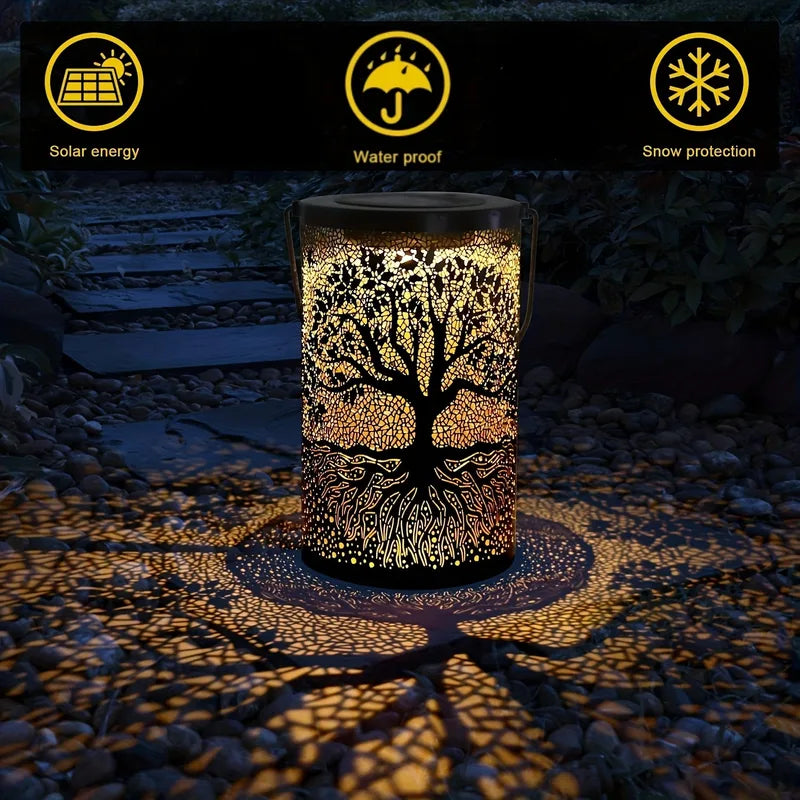 Solar Lantern for Outdoor Hanging & Standing Garden Decor - Big Tree & Leaf Design