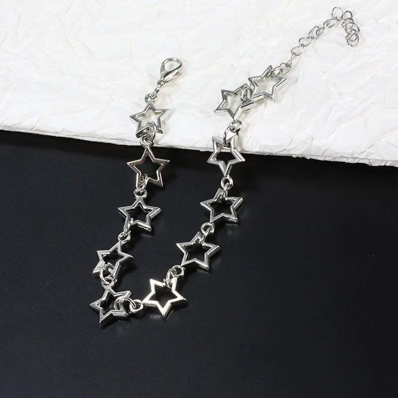 Y2K Star Charm Bracelet for Women Vintage Silver Pentagram Chain Jewelry
