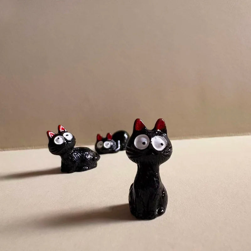 10pcs Miniature Black Cat Garden Gnome Figurines for Fairy & Moss Terrarium Decor