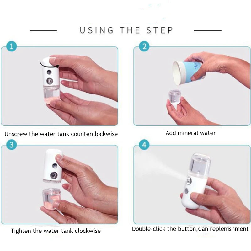 Portable Nano Face Spray Humidifier with USB Water Meter - Skin Moisturizer