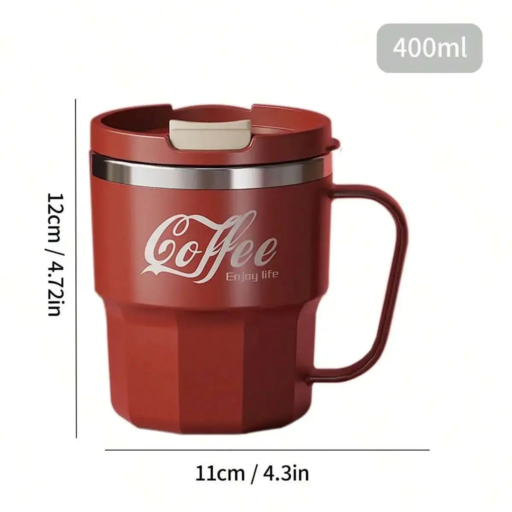 Stainless Steel Double Layer Coffee Mug with Lid & Handle - Reusable Drinkware