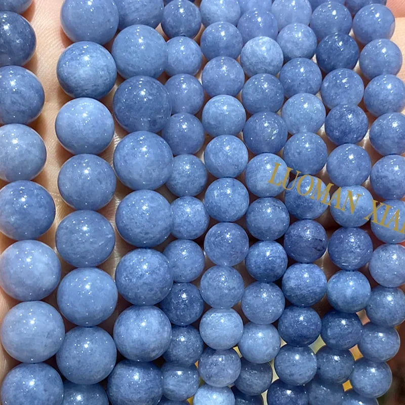 Natural Stone Blue Angelite Beads Loose Round Spacer Beads for Jewelry Making