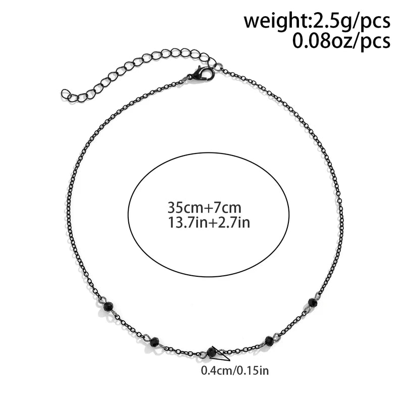 Minimalist Crystal Beads Necklace for Women Black Link Chain Choker Jewelry