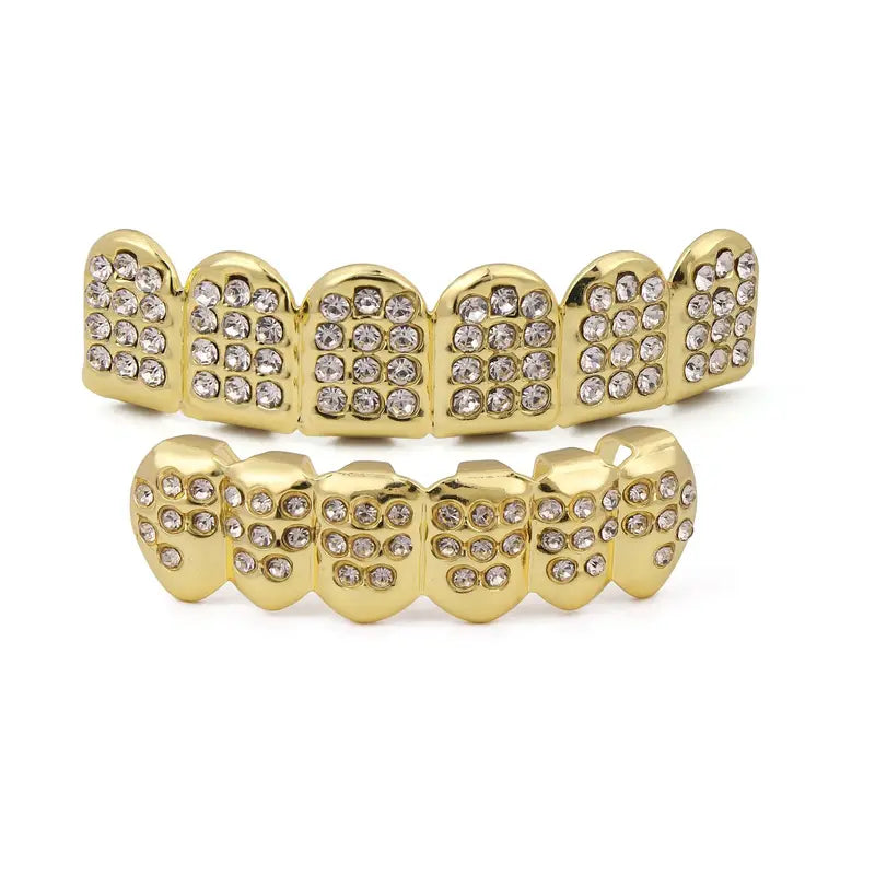 Hip-Hop Silver Teeth Set Diamond Encrusted Braces Party Body Jewelry