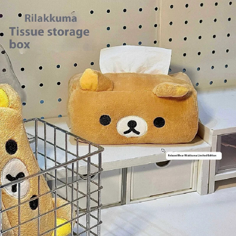 Cute Bear Plush Tissue Box Holder - Cartoon Style Paper Towel Organizer for Home & Kitchen