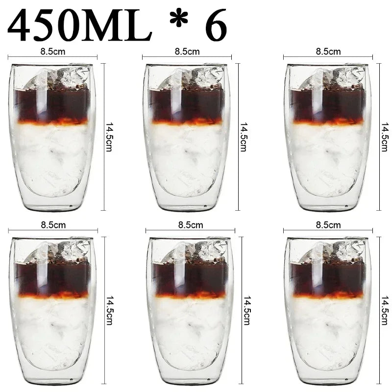 Double Wall High Borosilicate Glass Mug Set - Heat Resistant Tea Coffee Water Cups