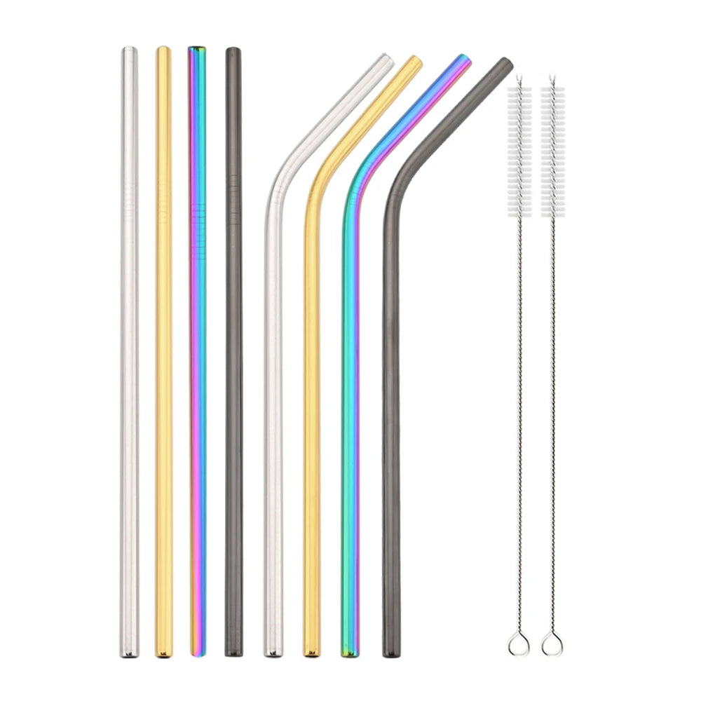 Reusable Stainless Steel Drinking Straws Set - 4/8 Pieces with Cleaning Brush