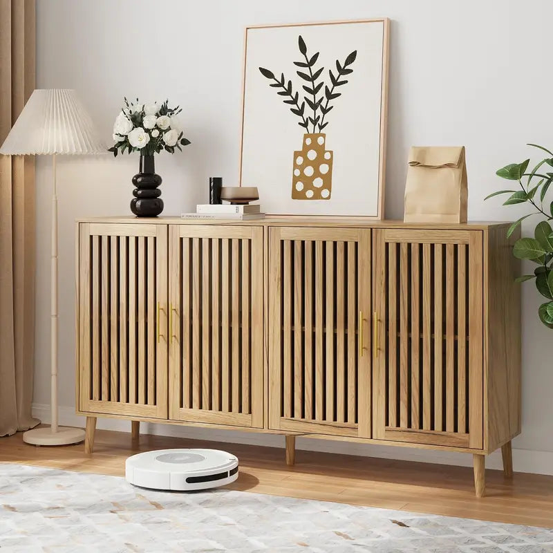 Modern Farmhouse Buffet Sideboard with Grille Doors & Adjustable Shelves - Wood Storage Cabinet for Kitchen, Living Room, Entryway, 31.5"