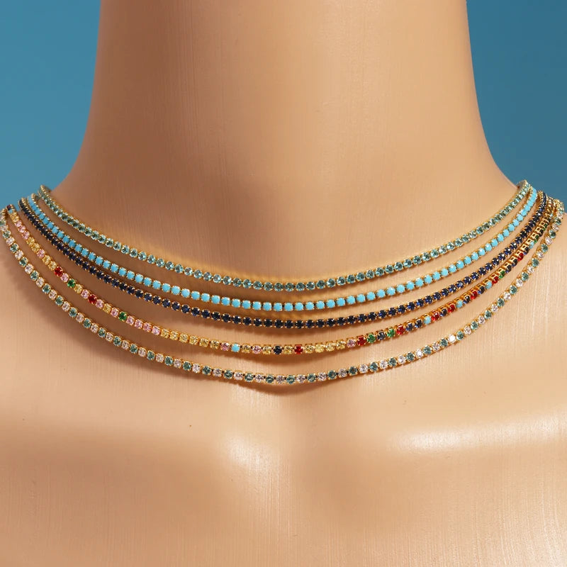 2mm Cubic Zirconia Chain Necklace Dainty Thin Tennis Choker Jewelry for Women