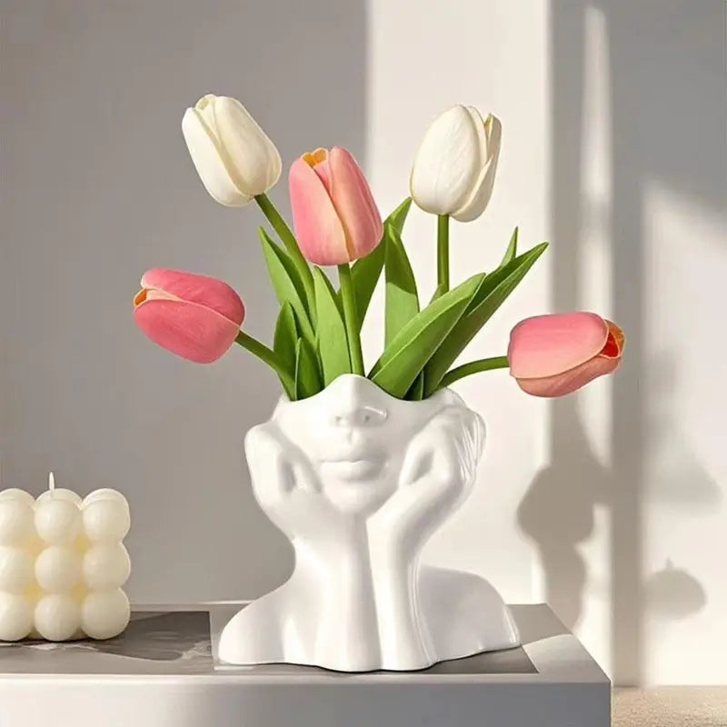 Face Shape Makeup Brush Holder Modern Nordic Flower Vase Storage Box for Home Office