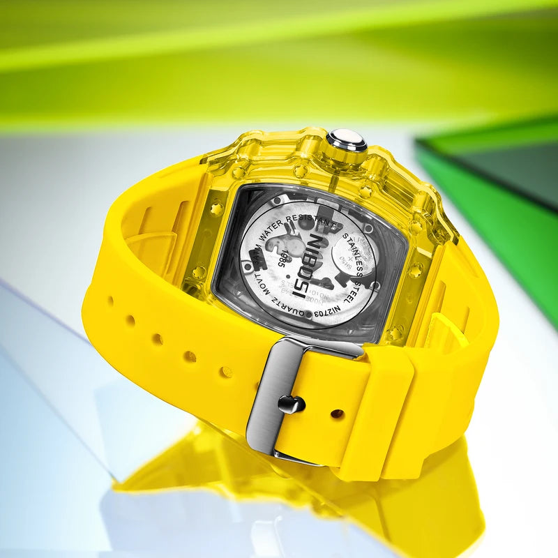 Luxury Skeleton Sports Watch for Men Automatic Quartz Luminous Silicone Strap