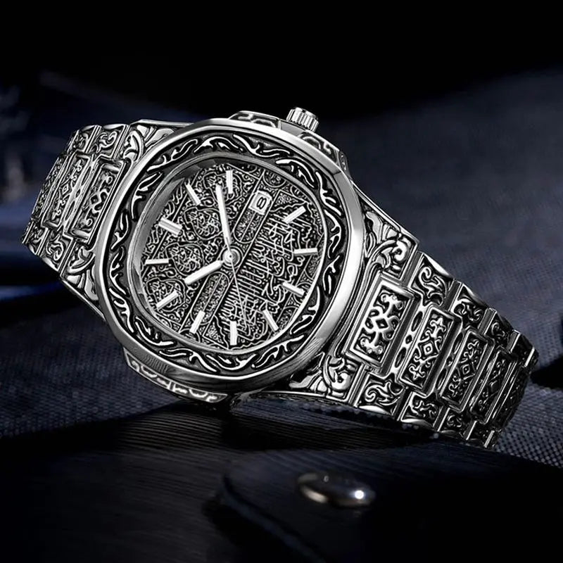 Vintage Men Quartz Watch Auto Calendar Stainless Steel Strap Analog Wristwatch