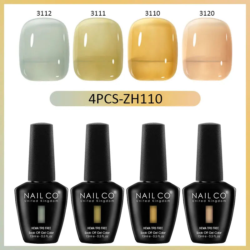 4pcs Translucent Color Gel Nail Polish Kit for Autumn Winter UV Nails