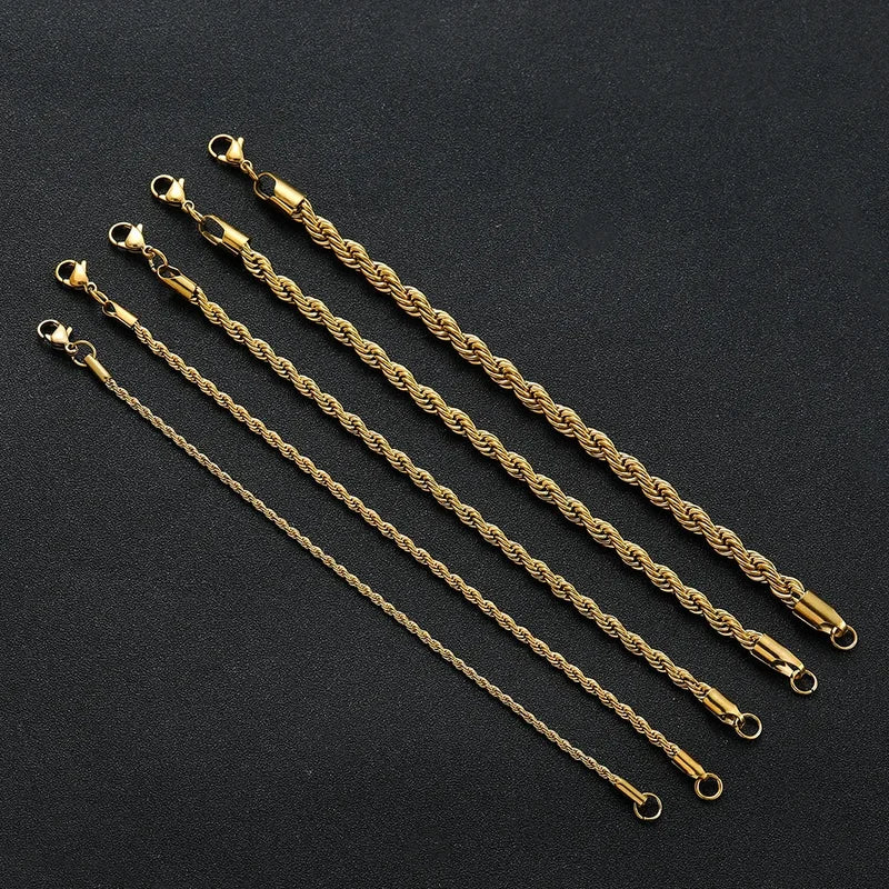 Stainless Steel Chain Bracelet for Men & Women 6MM Twisted Rope Jewelry