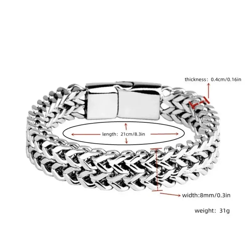 Stainless Steel Braided Double Row Fish Scale Alloy Magnetic Buckle Bracelet with Keel Jewelry